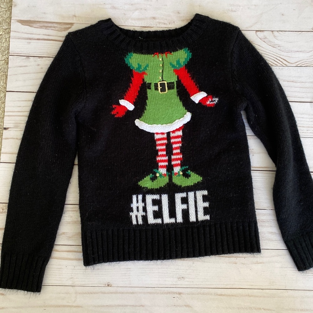 Kids ugly Christmas sweater elfie